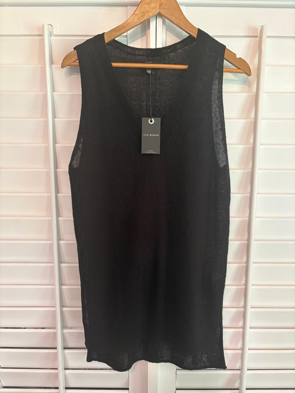 Lucky Brand Black Sheer Longline Tank Top Size Large